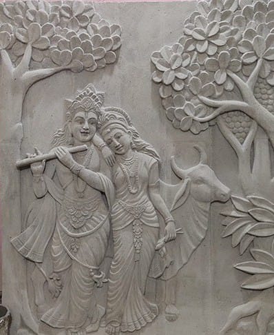 Hand carved stone sculpture of Hindu deity crafted by skilled artisans